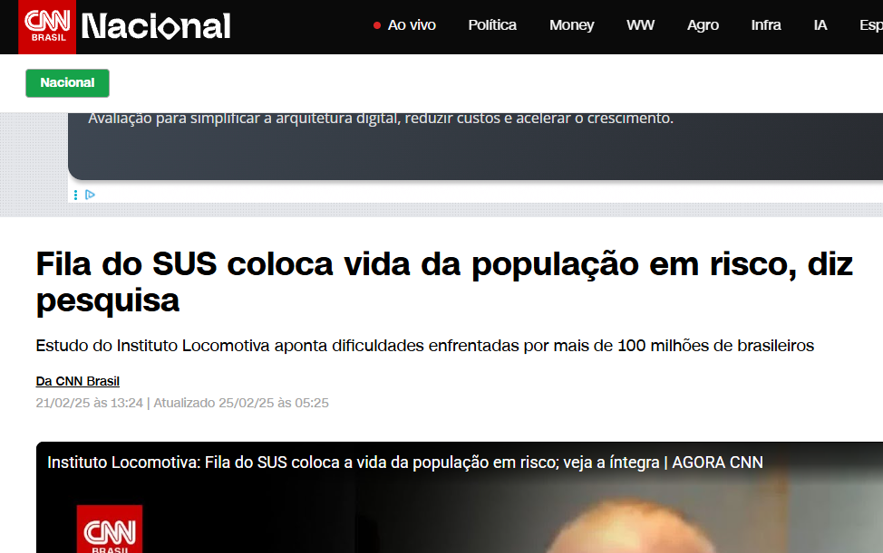 Manchete da CNN Brasil sobre fila do SUS colocar vidas em risco