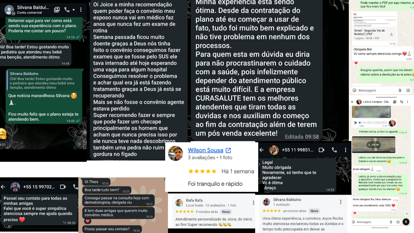 Mensagens reais de clientes e empresas que contaram com o time da Cura Salute